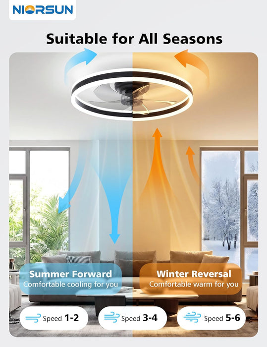 RGB Ceiling Fan with Light and Remote,20" Fandelier Smart Ceiling Fan,Black