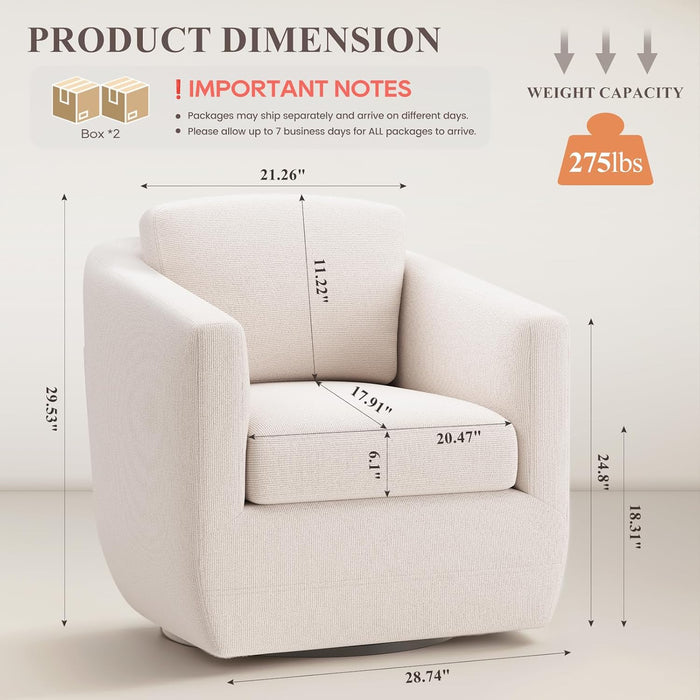 360° Swivel Accent Chair Set of 2 with Pillow, Living Room Armchair No-Sag Foam & Sturdy Metal Base, Fully Assembled Swivel Single Sofa for Bedroom Living Room, Reading Room, Beige