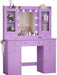 Vanity Desk with Mirror and Lights, 43" Purple Makeup Vanity Set with 5 Drawers & Glass Cabinets, Makeup Tray, Power Outlet & Adjustable LED Lights, Dressing Table for Women & Girls Bedroom