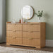 Fluted Modern 6 Drawer Dresser for Bedroom, 47"W X 26"H, Natural Oak