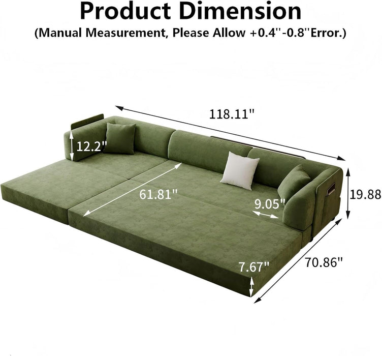 Green Modular Sectional Sofa Bed Removable Ottoman