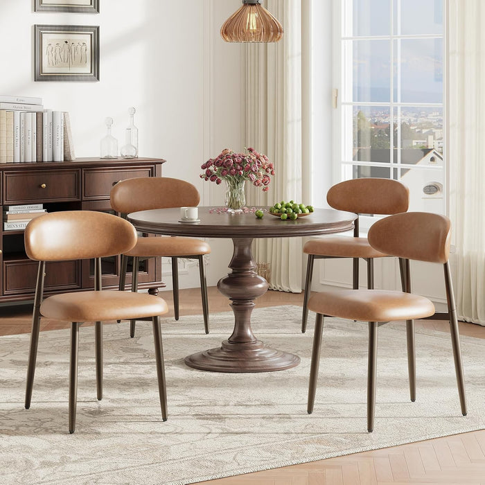 Dining Chairs Set of 4, Upholstered Kitchen & Dining Room Chairs with Curved Back and Bronze Metal Legs, Comfortable Modern Dining Side Chairs for Dining Room, Kitchen, Brown