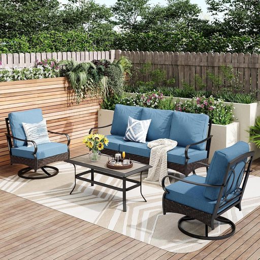 Outdoor Patio Furniture Set, Upgraded Wicker&Metal Patio Conversation Set with Waterproof Thick Cushions for Porch, Poolside, Deck, and Yard (4 Pieces,Navy)