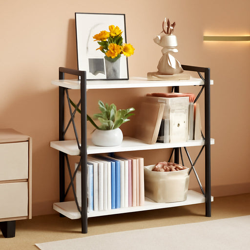 Bookshelf, 3-Tier Industrial Bookcase, Open Book Shelf, Freestanding Horizontal Bookshelves with Metal Frame