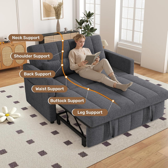 Three In One Convertible Sleeper Sofa Bed With Adjustable Backrest Light Gray