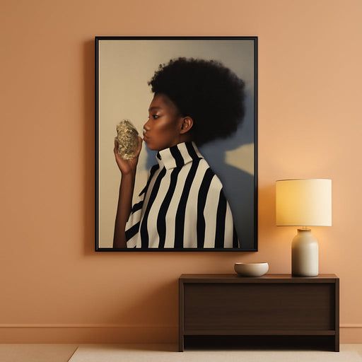 Framed African American Wall Art, Modern Black Woman Canvas Picture Prints, Black and White Portrait Black Art Decor for Living Room, Coffee Corner, Bedroom, Office, 24 X 36 In