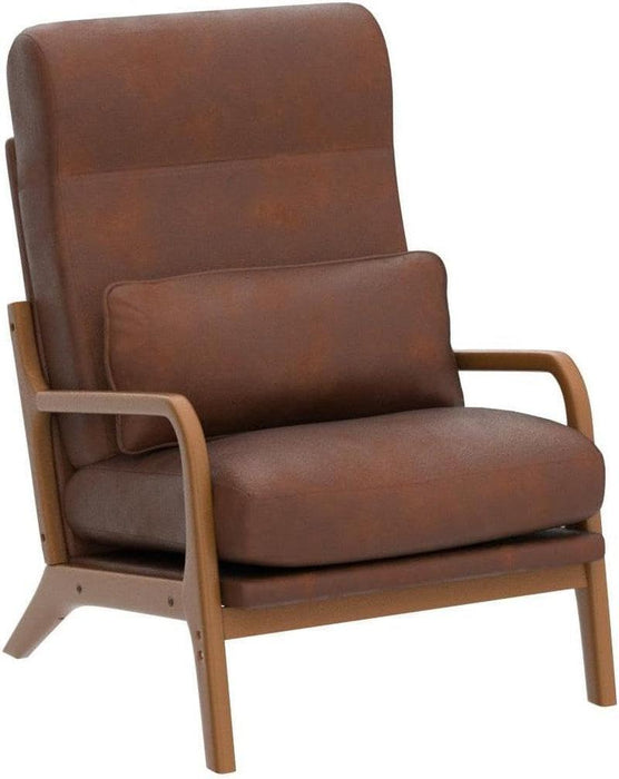 Accent Chair Mid-Century Modern Chair with Pillow High Back Bronzing Cloth Upholstered Lounge Arm Chair with Solid Wood Frame & Soft Cushion for Living Room, Bedroom, Balcony, Brown