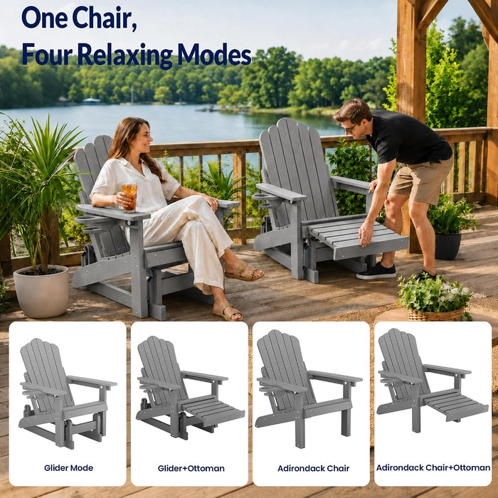 Adirondack Glider Chairs Set of 2,With Retractable Ottoman,Adjustable Back