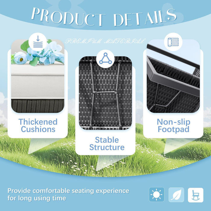 Patio Chairs 3 Piece Wicker Rocking Chair Outdoor Bistro Sets with Coffee Table and Cushions Metal Frame Patio Furniture for Porch, Balcony, Lawn (White)