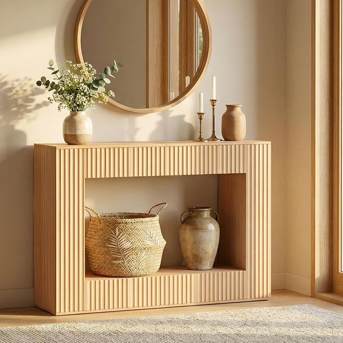 Modern Console Table, 47.2'' Entryway Table with Storage, Fluted Couch Table behind Sofa, for Entrance, Foyer, Living Room, Bedroom, Dining Room, Natural CTNA2501