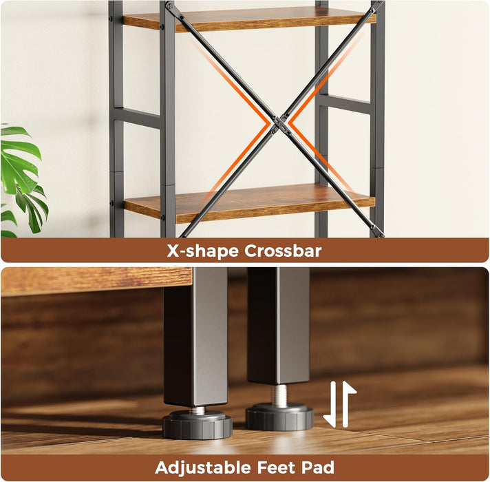 Triple Bookshelf, Bookcase with 14 Open Display Shelves, Wide Book Shelf Book Case for Home & Office, 5 Tier, Brown