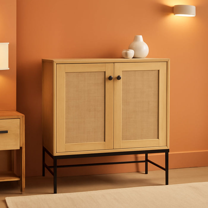 2-Door Rattan Storage Cabinet, Accent Furniture, Multifunctional Cupboard for Living Room, Hallway, Kitchen, Sideboard, Buffet Table W/Non-Scratch Foot Pads - Natural