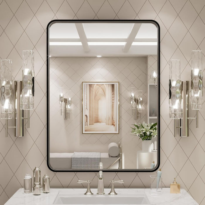 24X32 Inch Black Metal Framed Bathroom Mirror