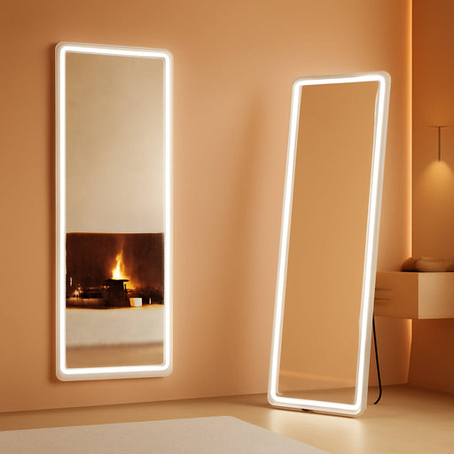 Full Length Mirror with LED Lights, 65"X21" Lighted Floor Mirror with Dimming & 3 Color Lighting, Stand for Bedroom, Dressing Room