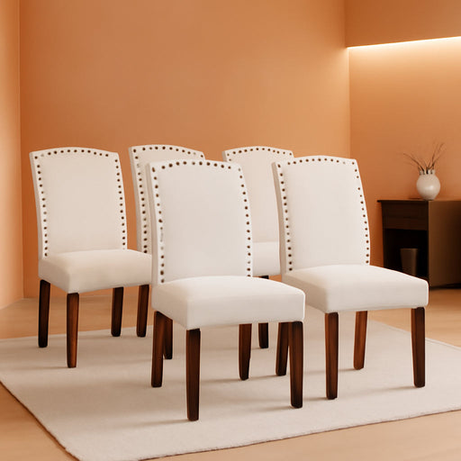 Upholstered Dining Chairs，Set of 6 Fabric Dining Room Kitchen Chair with Nailhead Trim and Wood Legs, Modern Side Chairs for Living Light Grey