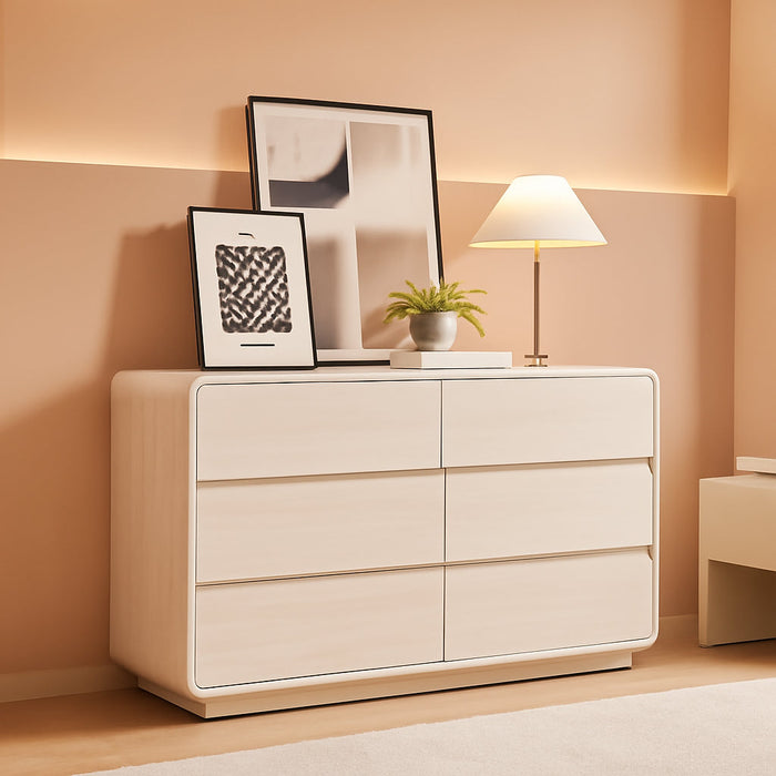 6 Drawer Dresser for Bedroom, 47" Wide Dresser with Large Storage, Rustic Wooden Chest of Drawers for Bedroom, Hallway, White