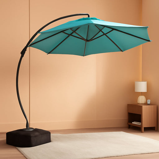 Outdoor Patio Umbrella with Base, 11 FT Deluxe Curvy Cantilever Umbrella Heavy Duty Offset Hanging Umbrella with 360° Rotation for Market, Pool, Garden, Backyard, Deck (Turquoise Blue)