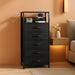 5 Drawers Dresser with Charging Station, Fabric Chest of Drawers with Open Shelf, Tall Night Stand, Bedside Table for Closet, Entryway, Bedroom Furniture, 3 Ways to Use, Black Oak