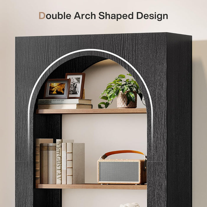 Tribesigns 5-Tier Black Bookshelf, 70.87-Inch Tall Arched Bookcase with Storage, Modern Arch Book Shelf Storage Organizer for Living Room, Home Office