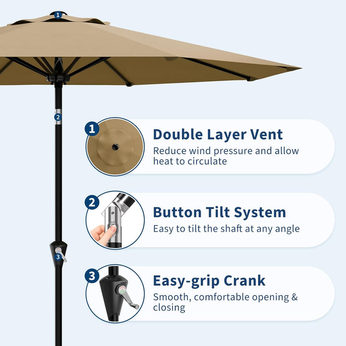 9FT Patio Umbrella - Outdoor Table Umbrella with Smooth Crank Lift, Push Button Tilt and 8 Sturdy Ribs - Market Umbrella UV Protection Waterproof for Pool, Deck, Yard, Garden