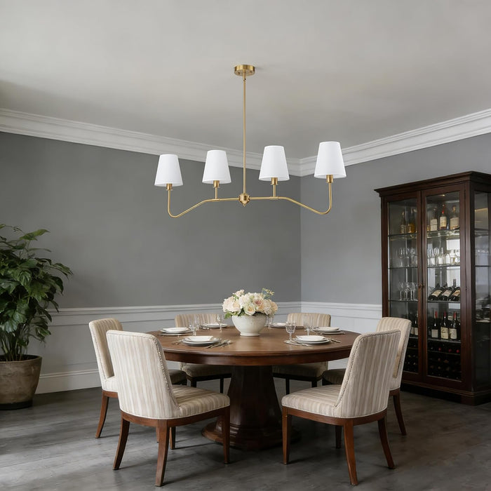 Antique Brass Gold Linear Chandeliers for Dining Room with Fabric Shades