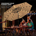 9FT Solar Led Patio Umbrella with Base Included, 32 LED Lights, 8 Sturdy Ribs, Fade Resistant Waterproof POLYESTER DTY Canopy for Garden, Lawn, Deck, Backyard & Pool, Tan