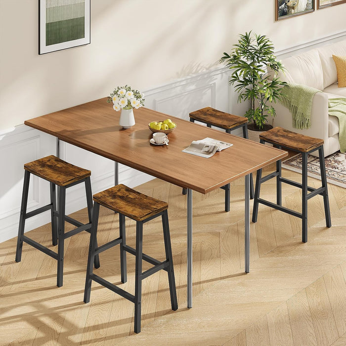 Bar Stools Set of 4, Counter Height Bar Stools, 23.6'' Bar Chairs, Saddle Stools with Footrests, Industrial Barstools for Dining Room, Kitchen, Bar, Rustic Brown and Black BF02MDP401