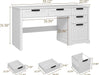 55" Farmhouse Home Office Desk with File Drawer, Executive Computer Desk with 4 Storage Drawers, Rustic Computer Desk for Working, Studying, Writing（White