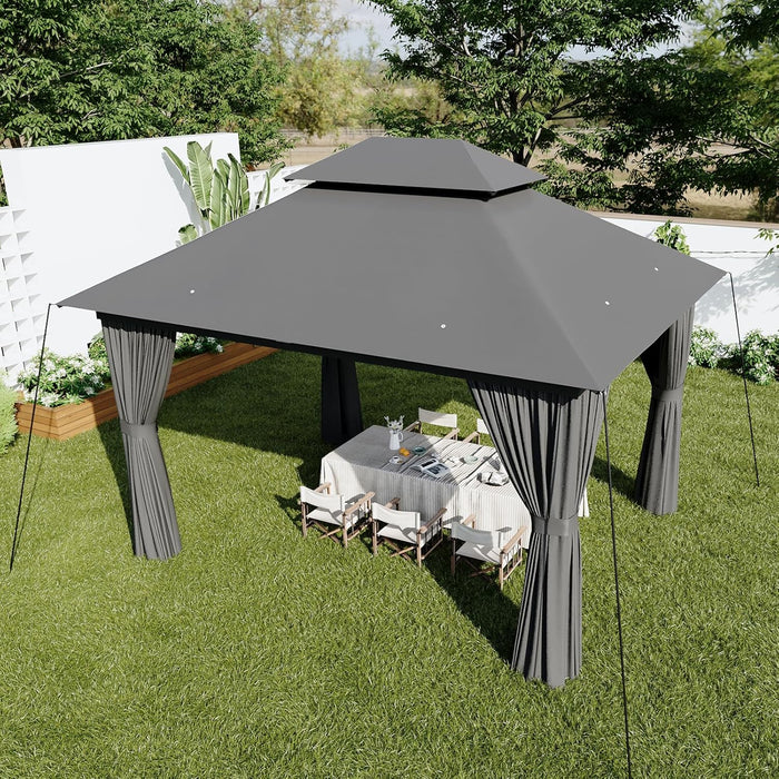 Outdoor Gazebo for Patio 10X12, Metal Frame Canopy with Double Roofs, Heavy Duty Party Tent and Shelter with Mosquito Netting and Privacy Screen for Backyard, Lawn, Garden, Deck