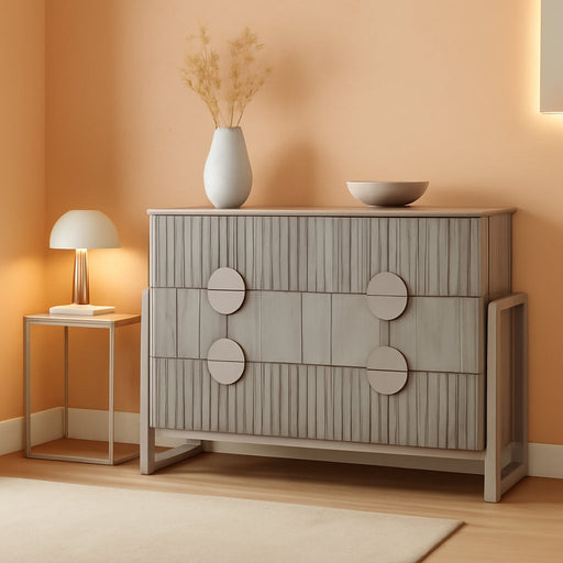 Modern Fluted Dresser for Bedroom, 50" W Solid Chest of Drawers, 6 Large Drawers 34" H Dresser with Great Depth Drawers-Semicylinder Drawer Front Design, Stable Raised Legs, Large Handles,Gray