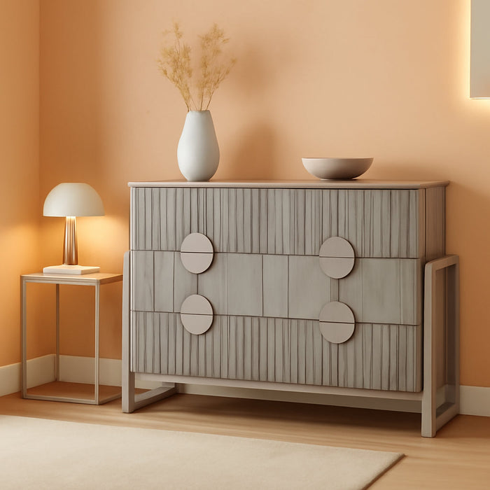 Modern Fluted Dresser for Bedroom, 50" W Solid Chest of Drawers, 6 Large Drawers 34" H Dresser with Great Depth Drawers-Semicylinder Drawer Front Design, Stable Raised Legs, Large Handles,Gray