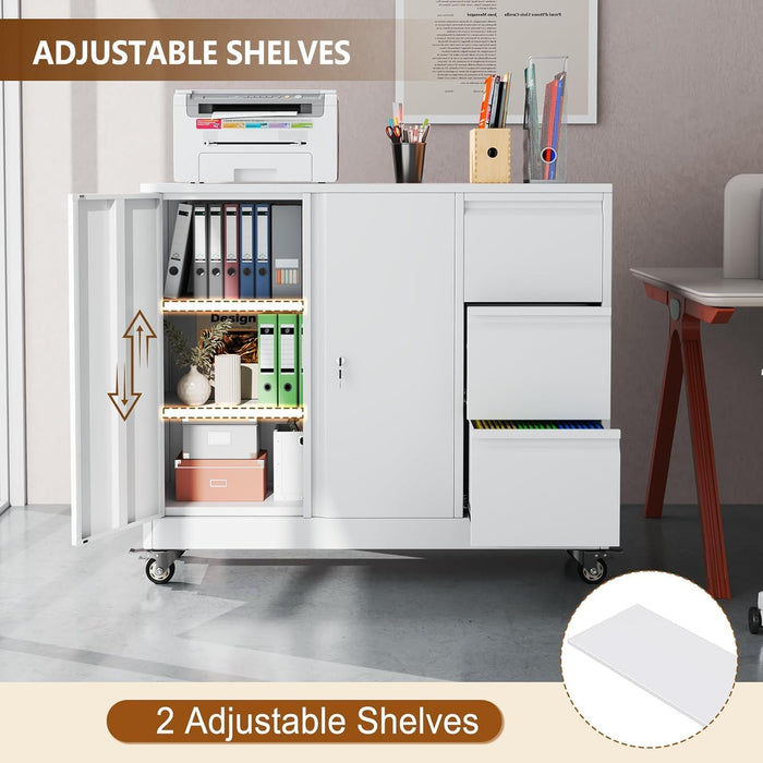 Forty Seven Inch BrilliantWhiteFinish Rolling File Cabinet