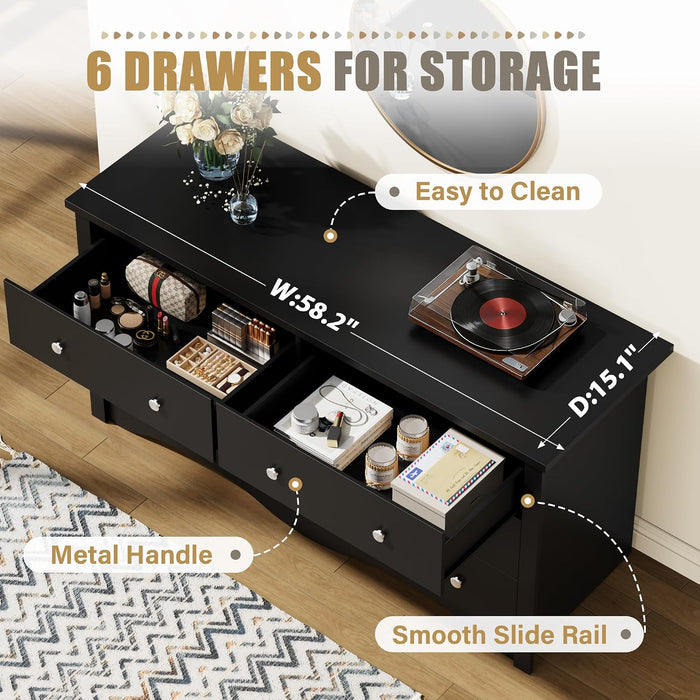 Black 6 Dresser for Bedroom