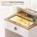 3 in 1 Small Vanity Desk with Lights and Mirror,Tall Lighted Compact Vanity with Charging Station,Makeup Vanity Set with Jewelry Armoire,Glass Top,Wheeled Stool,3 Drawers, White