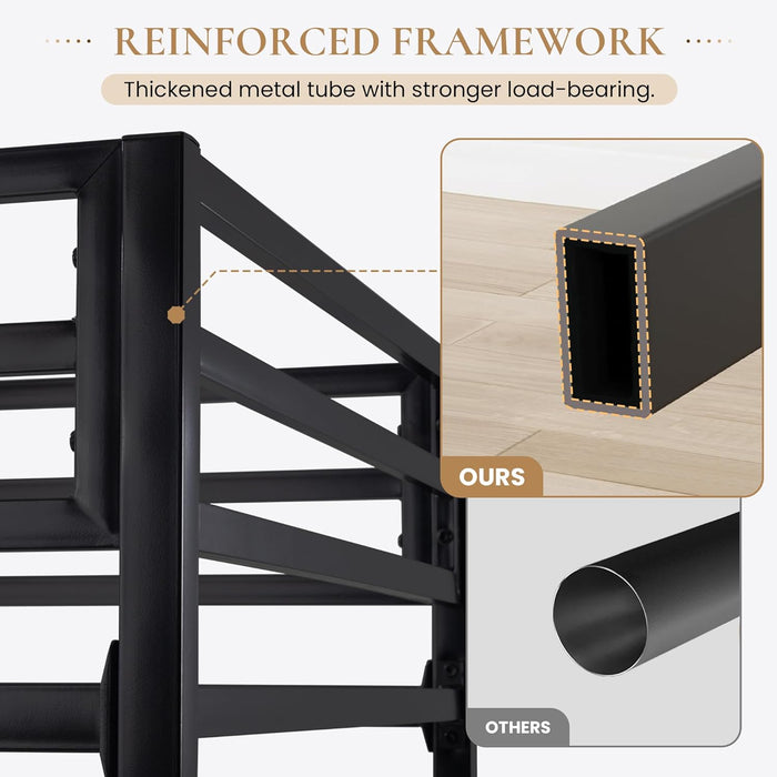 Loft Bed Twin Size with Ladder and Guardrail,Heavy Duty Metal Slats Support No Box Spring Needed Small Space Saving Furniture for Bedroom Dorm,Black