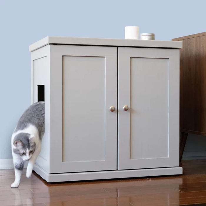 The Refined Litter Box - Wood Cat Litter Box Enclosure Cabinet with Drawer, Modern Style