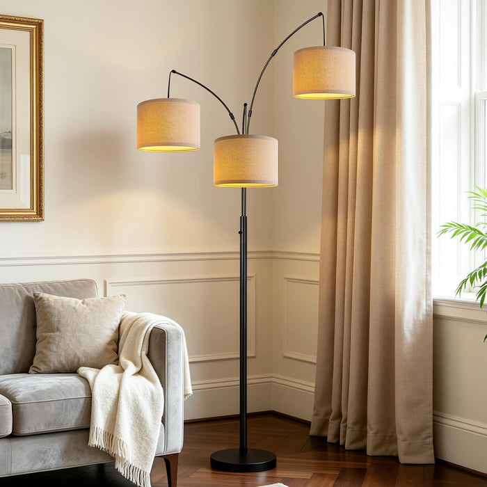 Dimmable Ultra-Tall Arc Floor Lamp Beige-Tone Shade