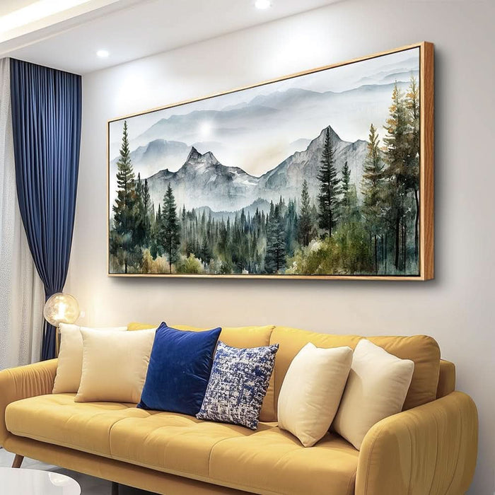 Wood Framed Wall Art for Living Room Large Wall Decor for Office Bedroom Pictures Abstract Mountain Forest Landscapes Ink Canvas Prints Painting Artwork Modern Stretched and Framed Poster