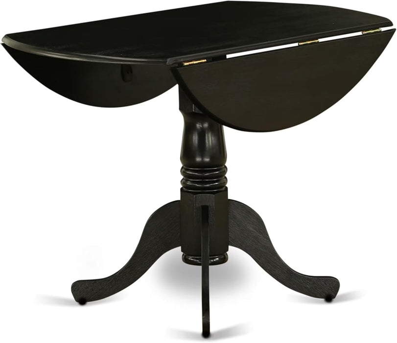 DLT-ABK-TP Dublin Dining Table - a round Wooden Table Top with Dropleaf & Pedestal Base, 42X42 Inch, Wirebrushed Black