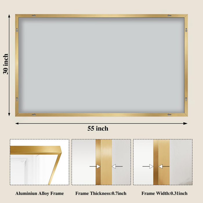 Gold Mirrors for Wall, 30X55 Inch Bathroom Mirror, Rectangular Wall Mirror for Living Room Bedroom Bathroom, Hangs Horizontally or Vertically