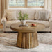 Coffee Table, 31.5" Small Farmhouse round Coffee Tables with Fluted Drum Base, Mid Century Modern Boho Accent Center Table for Living Room, Apartment, Small Space, Brown