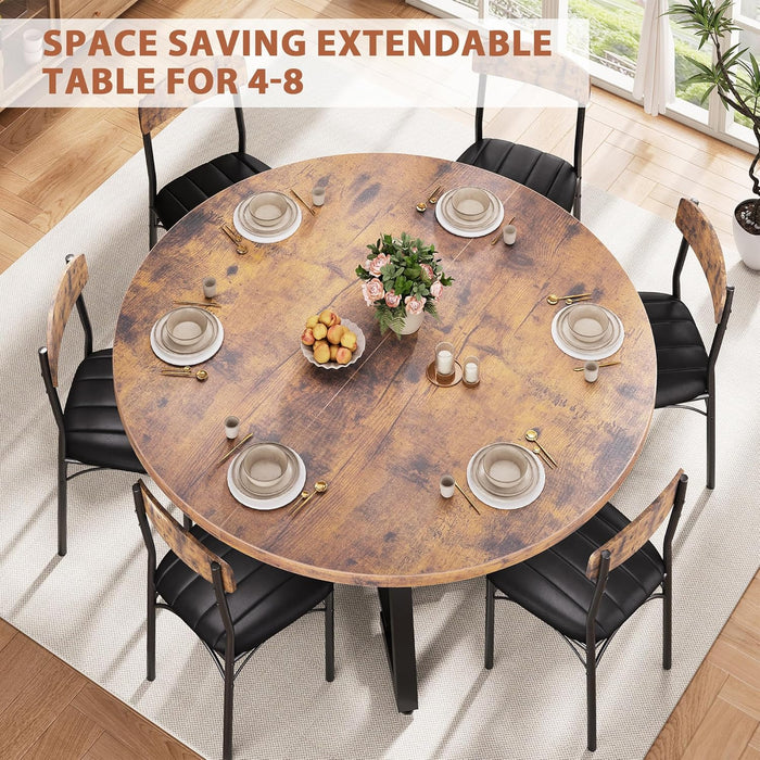 61'' Extendable Dining Table for 4 6 8, round Dining Room Table with Removable Leaf & Storage Shelf, Expandable Oval Kitchen Table with Pedestal Base, Modern Industrial Space Saving（Vintage）