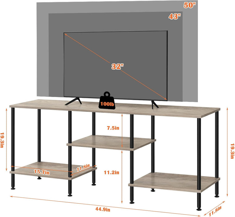 50 Inch TV Stand for Bedroom Rustic Grey Entertainment Center with Storage 3 Tier TV Consoles for Living Room TV Console Table Media Cabinet with Open Storage Shelves for 50 43 40 32 Inch TV