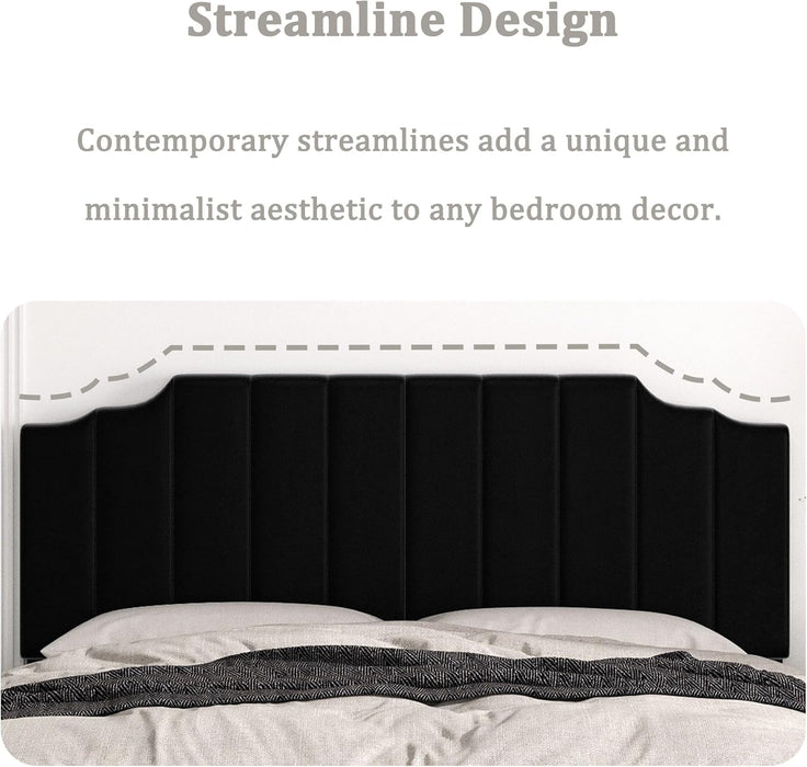 King Size Headboard Only, Velvet Wall Mounted Headboard King/California for Adjustable Bed Modern Upholstered Head Board Easy Assembly, Black