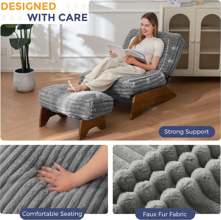 Modern Adjustable Accent Chair with Ottoman, Upholstered Living Room Chair with Footrest Set, Soft Reclining Lounge for Bedroom, Apartment, Office, Grey