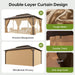 12X16Ft Hardtop Gazebo, Metal Frame with Double Galvanized Steel Roof, Permanent Outdoor Pergola with Curtains and Netting Included for Backyard, Patio, Lawn and Garden, Brown