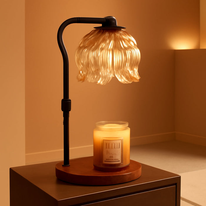 Candle Warmer Lamp with Timer & Stepless Dimming, Height Adjustable Electric Wax Warmer for Jar Candles, Flower Wax Melter with Wood Base, Gifts for Women Home Decor, Walnut Wood