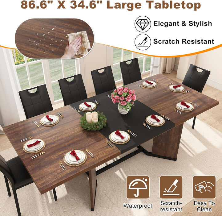 59"-86" Extendable Dining Table for 6 8 10 People,86" Farmhouse Rectangle Extending Dining Table W/Removable Leaves Space Saving,Wooden Adjustable Tables for Kitchen Office Living Room (Brown&Black)