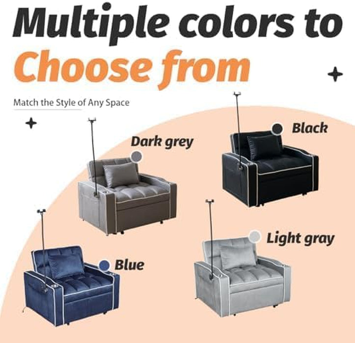 Gray Convertible Sleeper Chair With Builtin Cupholder