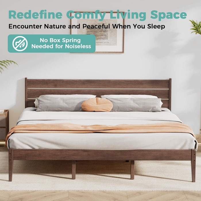 King Bed Frame and Ladder Headboard, Solid Wood Bed Frame with Storage, Malaysian Oak Platform Beds with Wooden Slats, No Box Spring Needed, Easy Assembly, King Size, Antique Espresso